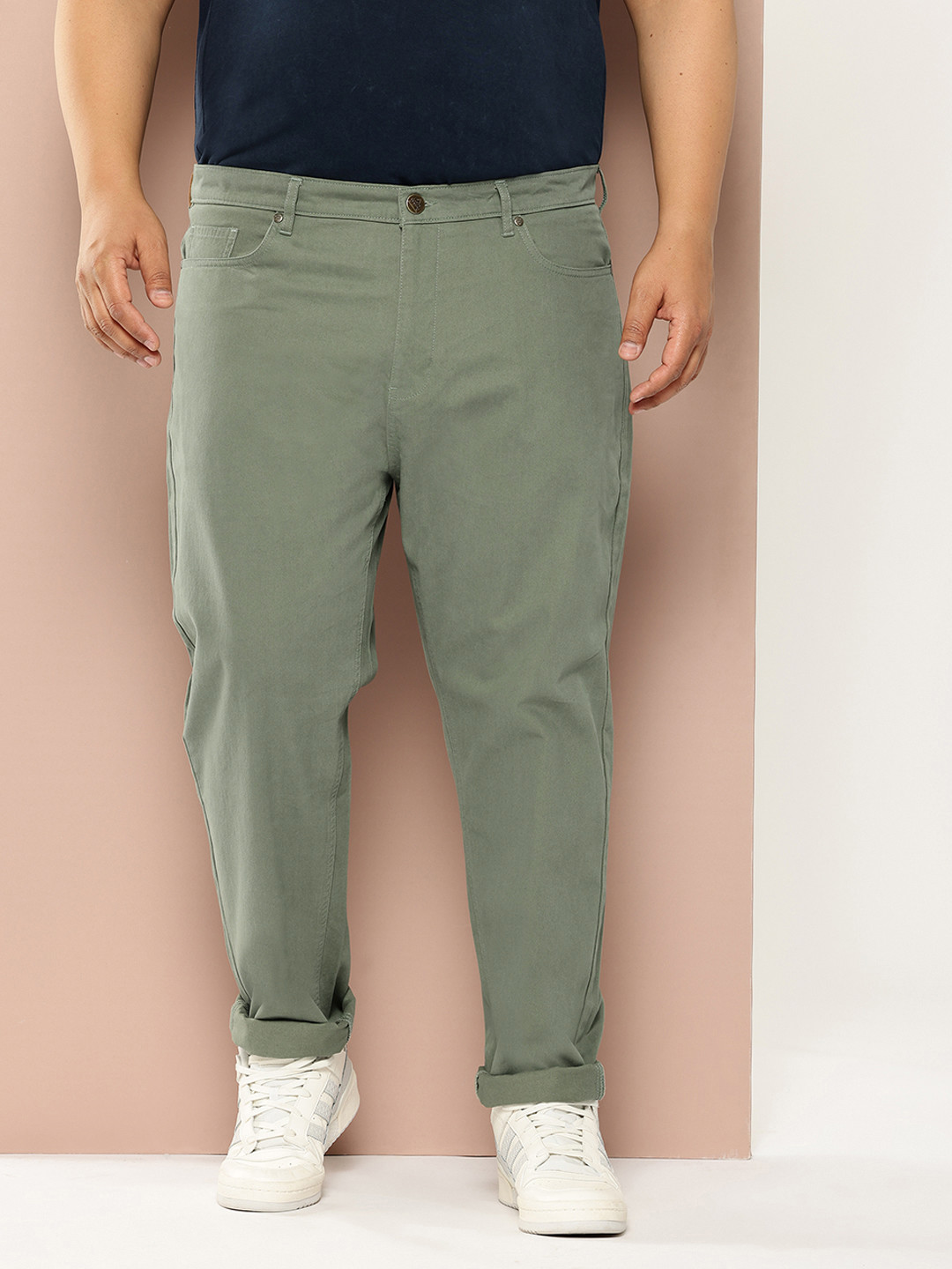 Thomas Scott Men Smart Easy Wash Plus Size Pure Cotton Woven Chinos Trousers