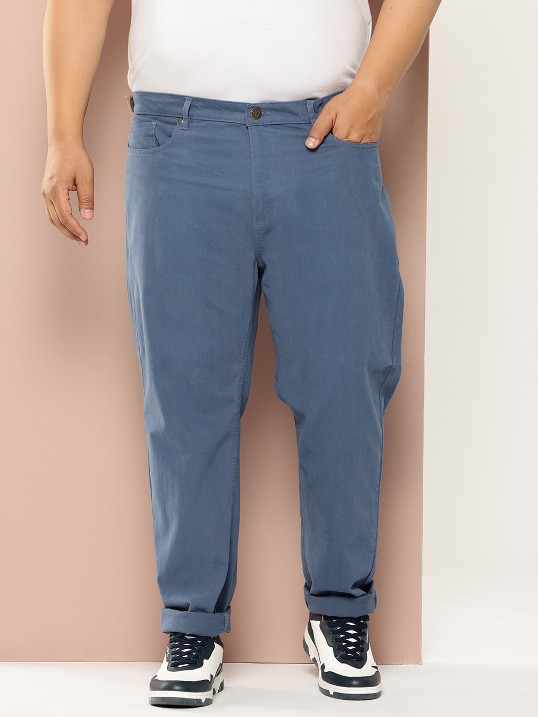 Thomas Scott Men Smart Easy Wash Plus Size Pure Cotton Woven Chinos Trousers