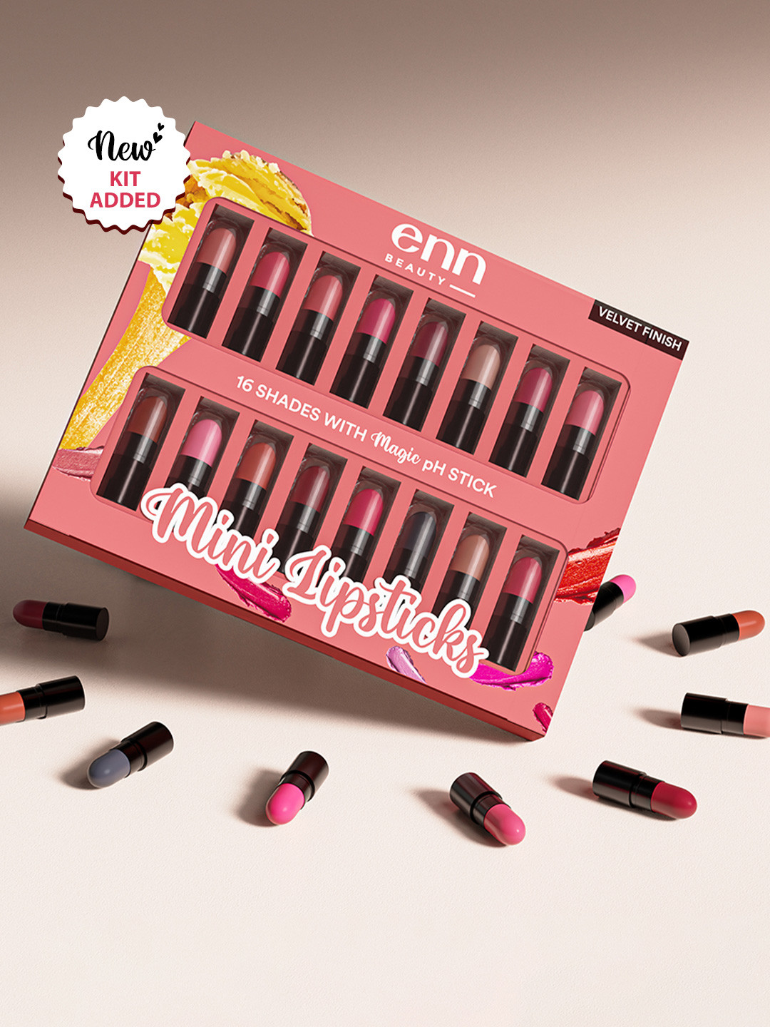 ENN Set Of 16 Velvet Finish With Magic PH Stick Beauty Mini Lipsticks 1.2 g Each