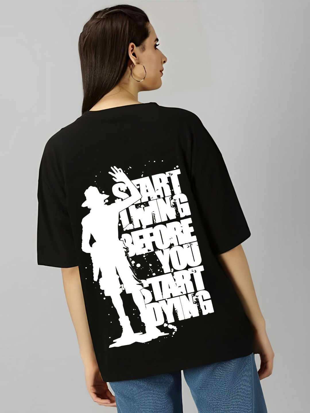 Kushi Flyer Women Printed Monochrome Oversized T-shirt