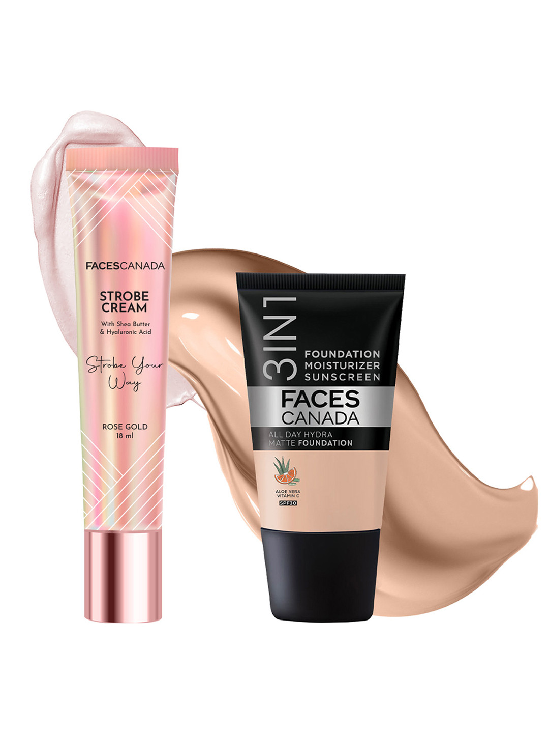 FACES CANADA Set Of 2 Stroke Your Way Strobe Cream & All Day Hydra Foundation