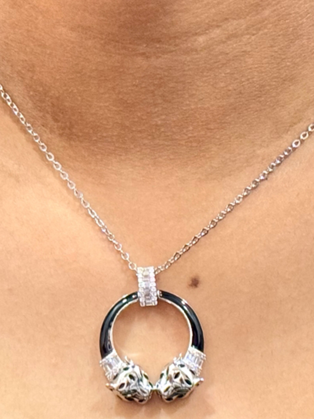 The Jewellery Tale Silver-Plated 2 Jaguar Green-Eyed Pendants with Chains