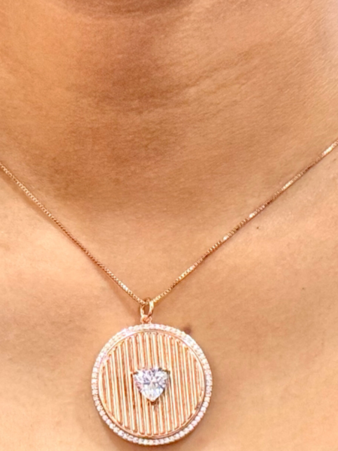 The Jewellery Tale Rose Gold-Plated Parallel Linear with Heart Shaped Pendants with Chains