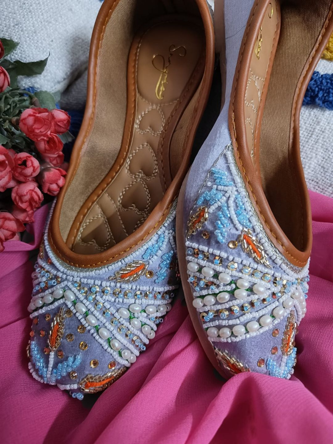 Sangria Women Embellished Party Wear Pearl Mojaris