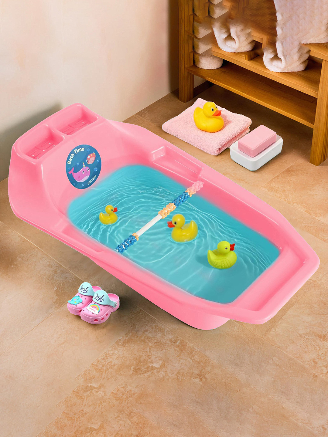Kuber Industries Pink 25 Ltr Bathtub for Kids Newborn Baby Bathing Tub with Soap Tray