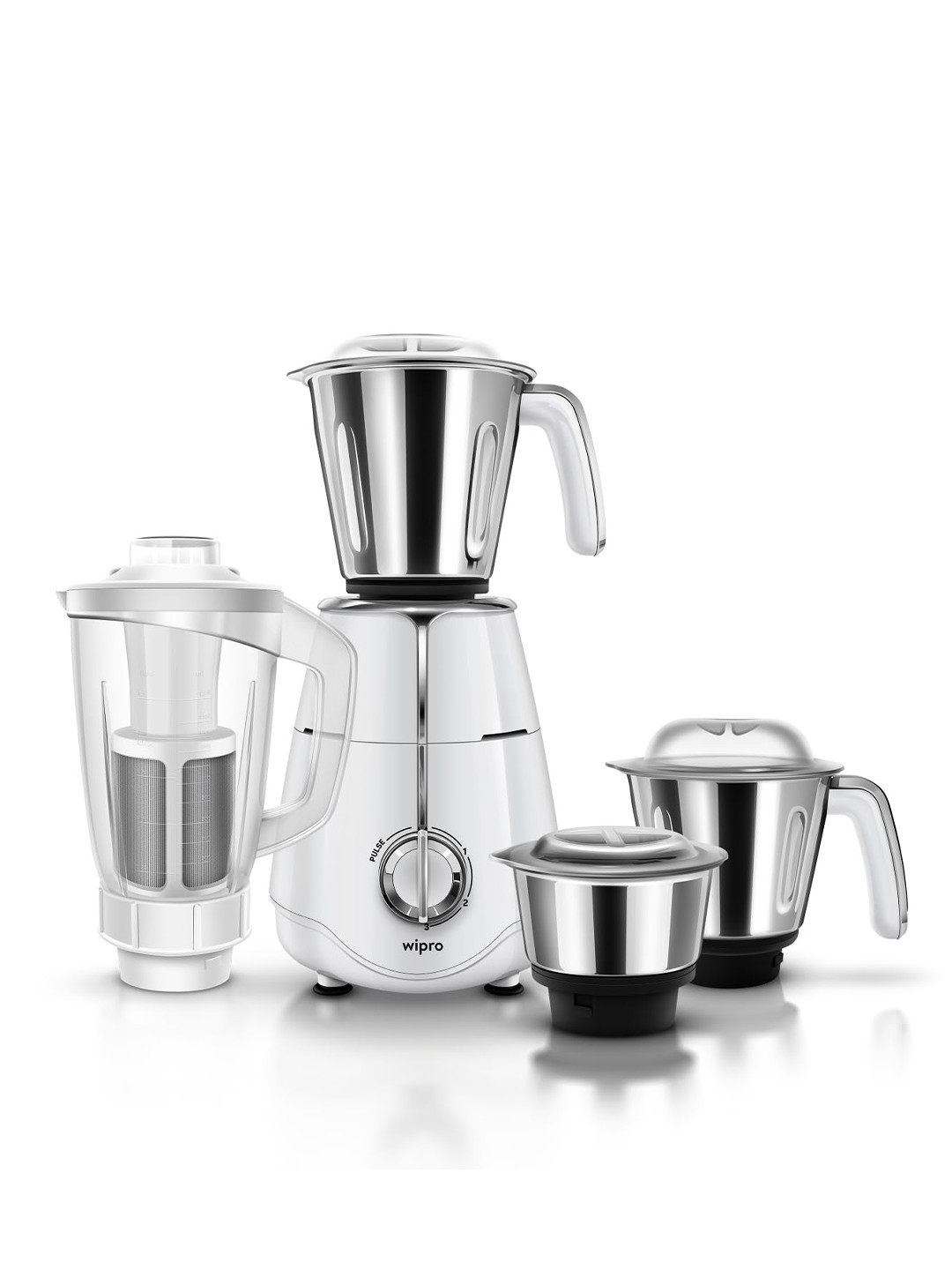 Wipro Elato FMG207 Black Stainless Steel Easy To Use 4 Jars Wet and Dry Grinder with Juicer-1000W