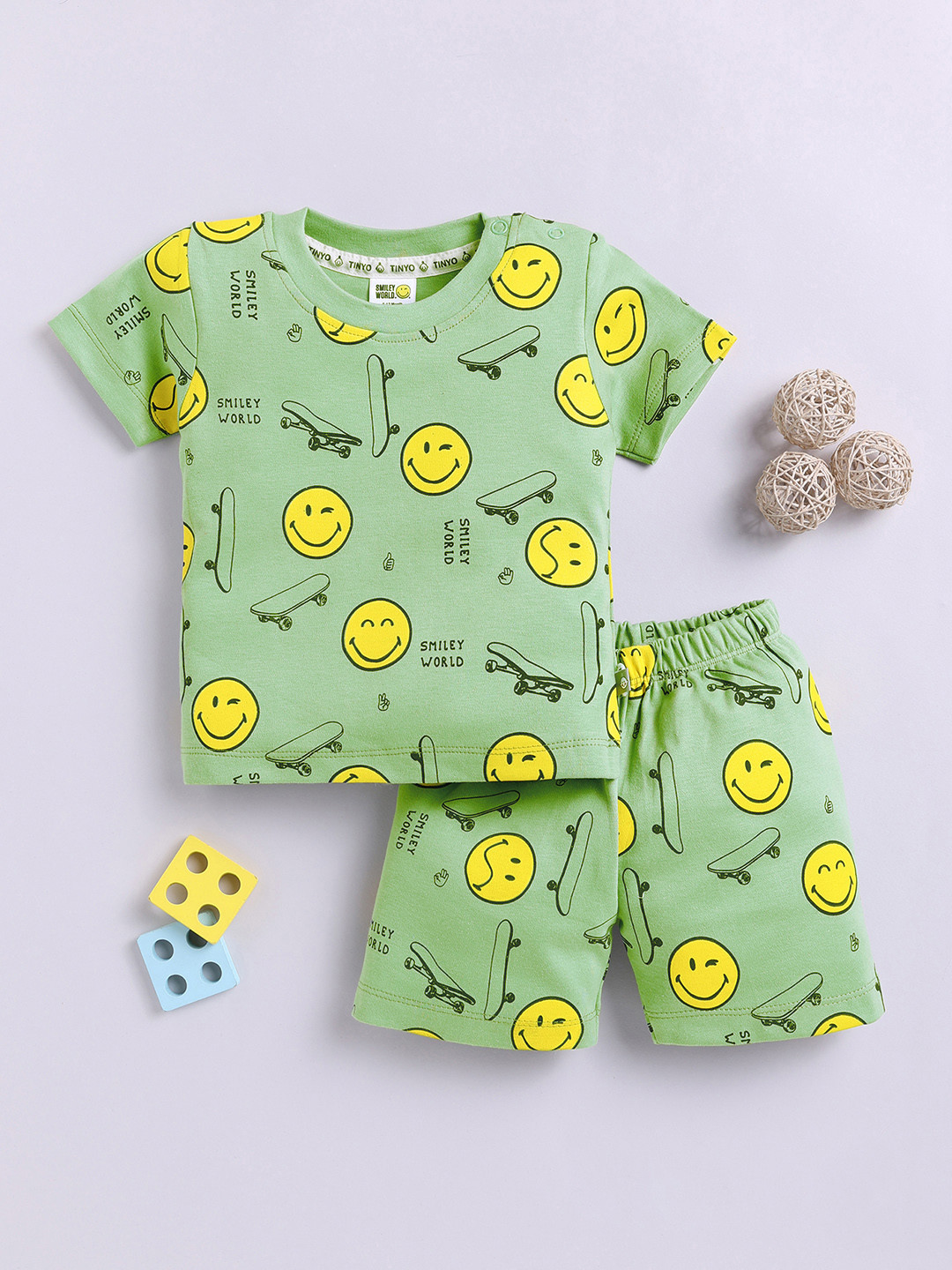 YK X Tinyo Infant Boys Printed Pure Cotton T-shirt with Shorts