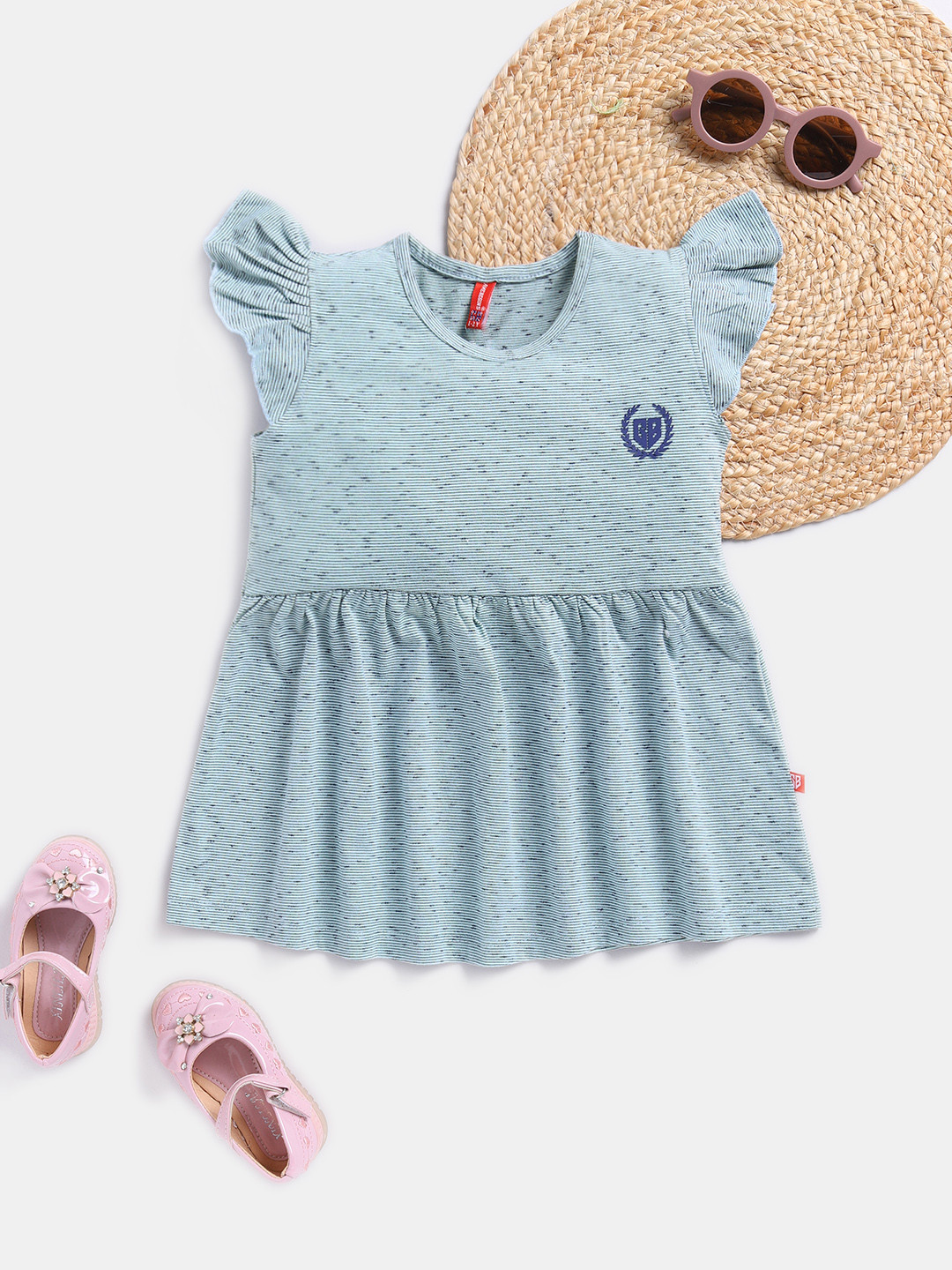 Here&Now X Game Begins Girls Striped Flutter Sleeve Fit & Flare Dress