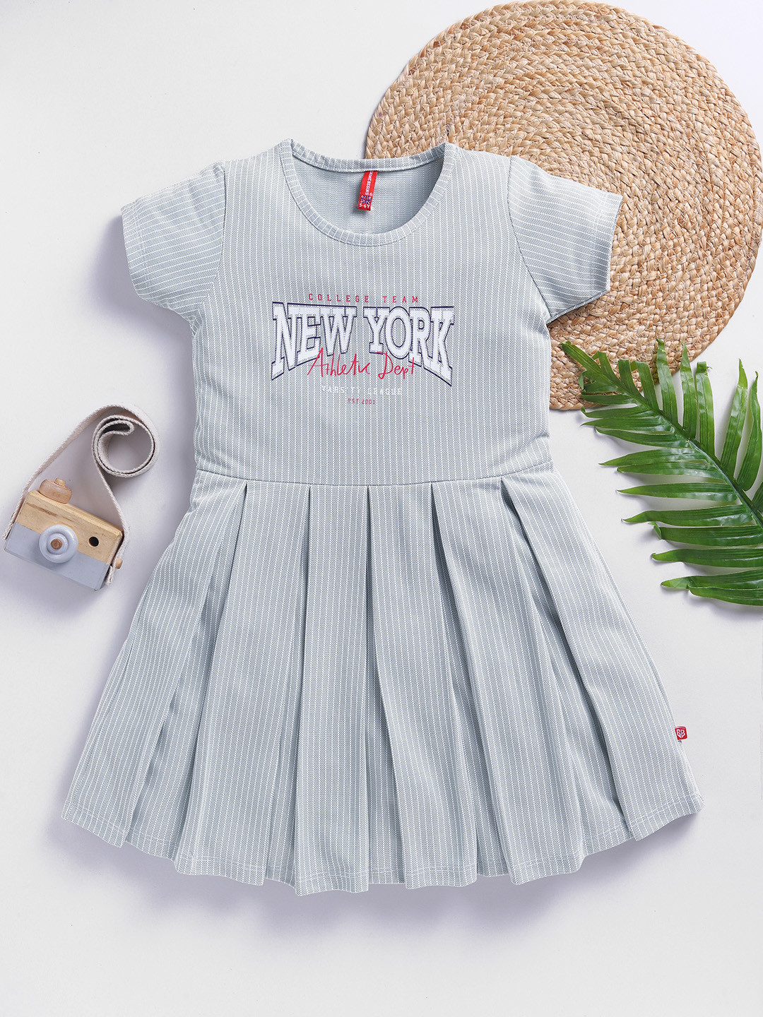 Here&Now X Game Begins Striped Pure Cotton Fit & Flare Dress