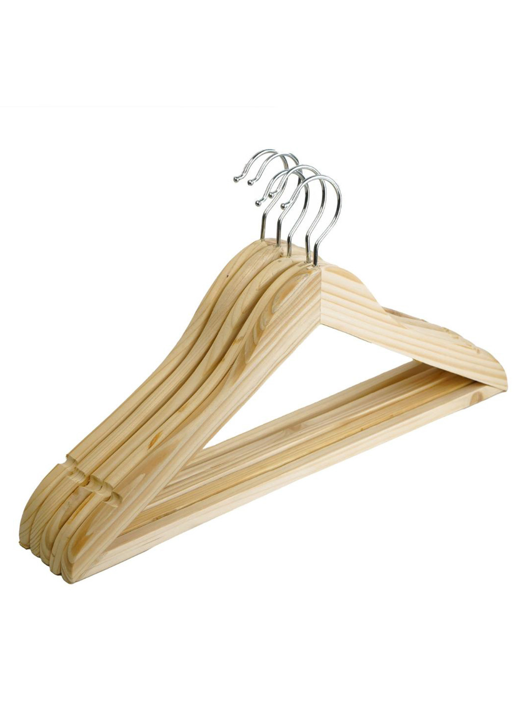 SuperGeneriX Beige 5-Pcs Wooden Clothes Open Ended Hangers