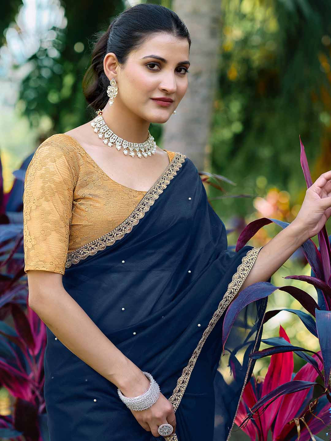 KALINI Beads and Stones Supernet Saree