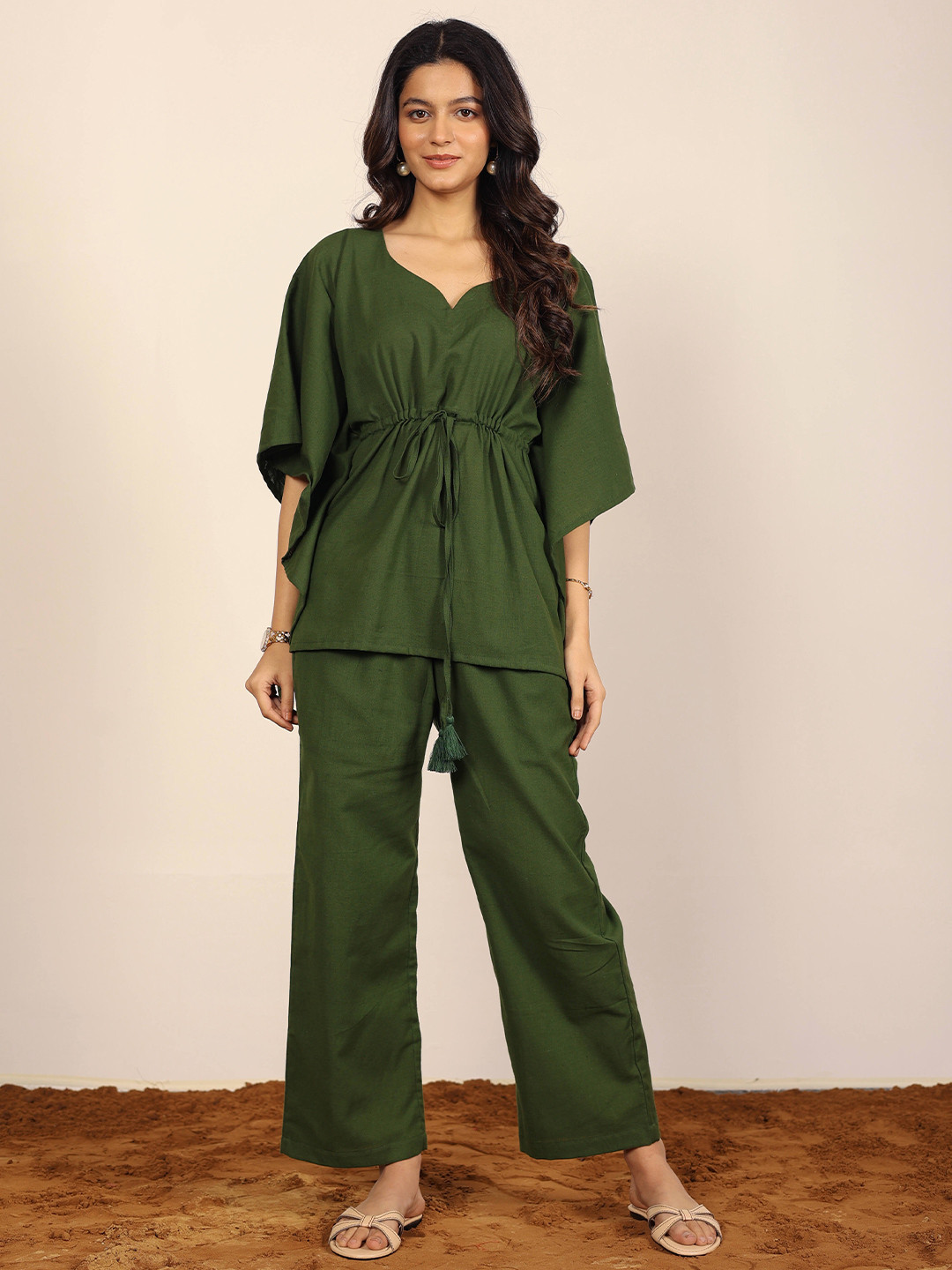 KAORI BY SHREYA AGARWAL Pure Cotton Sweet Heart Neck Top With Trousers Co-Ords