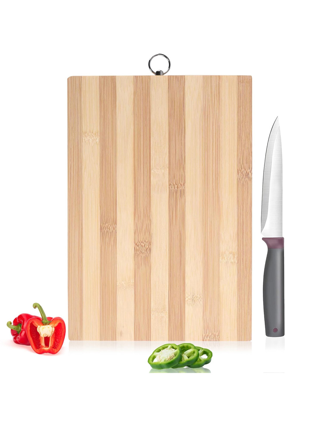 Kuber Industries Striped Bamboo Chopping Board With Hanging Ring