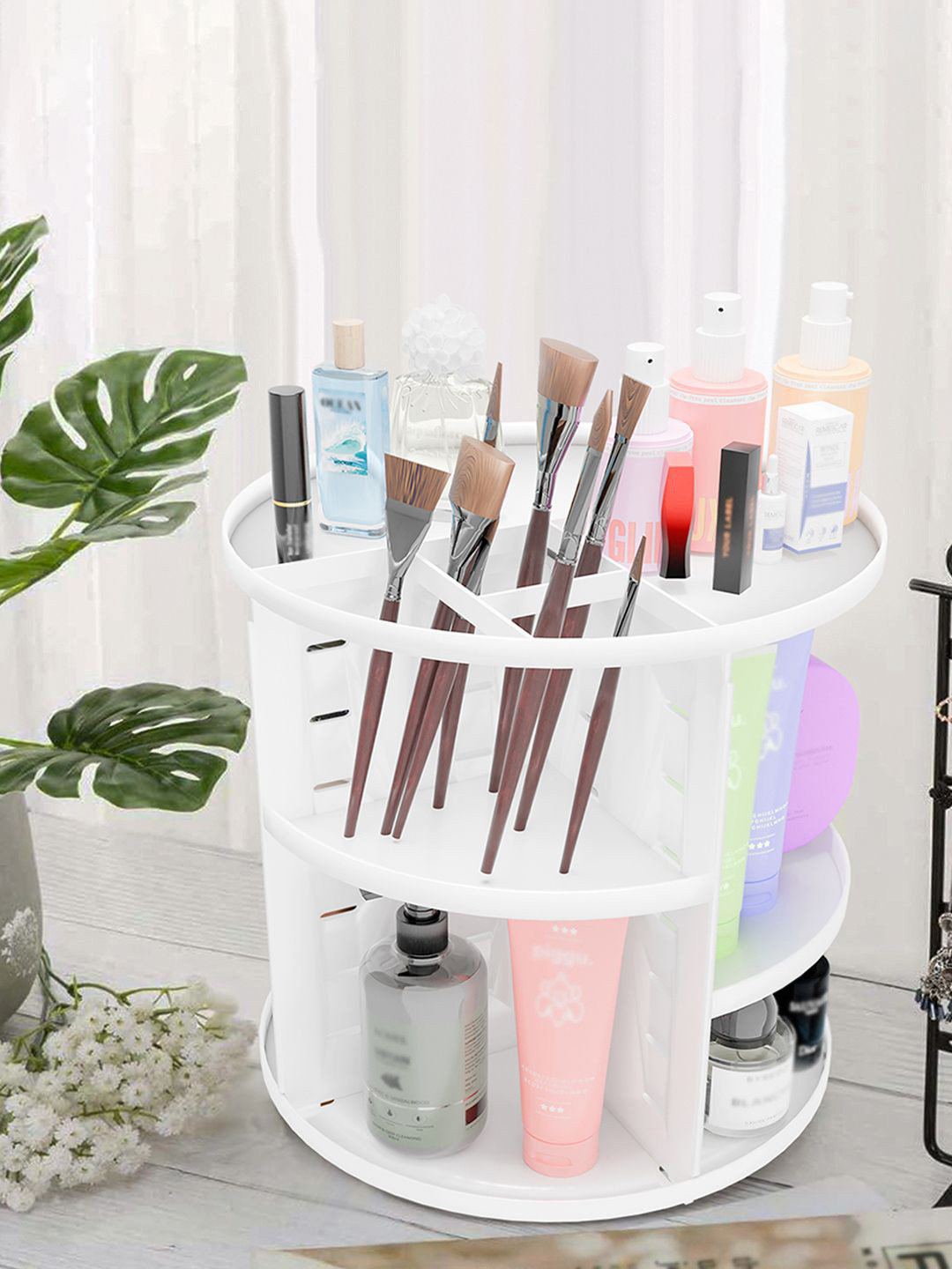 Kuber Industries White Regular 7 Adjustable Layers Dressing Table Vanity Makeup Organiser