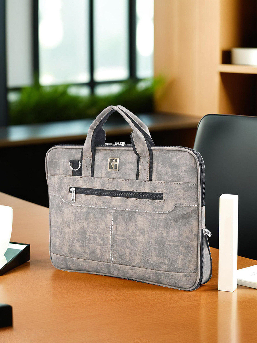 Kuber Industries Unisex Leather Adjustable Strap 2 Compartment Office Laptop Bag