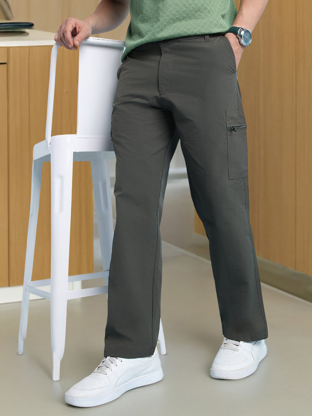 Dennis Lingo Men Straight Fit Parachute Cargos Trousers