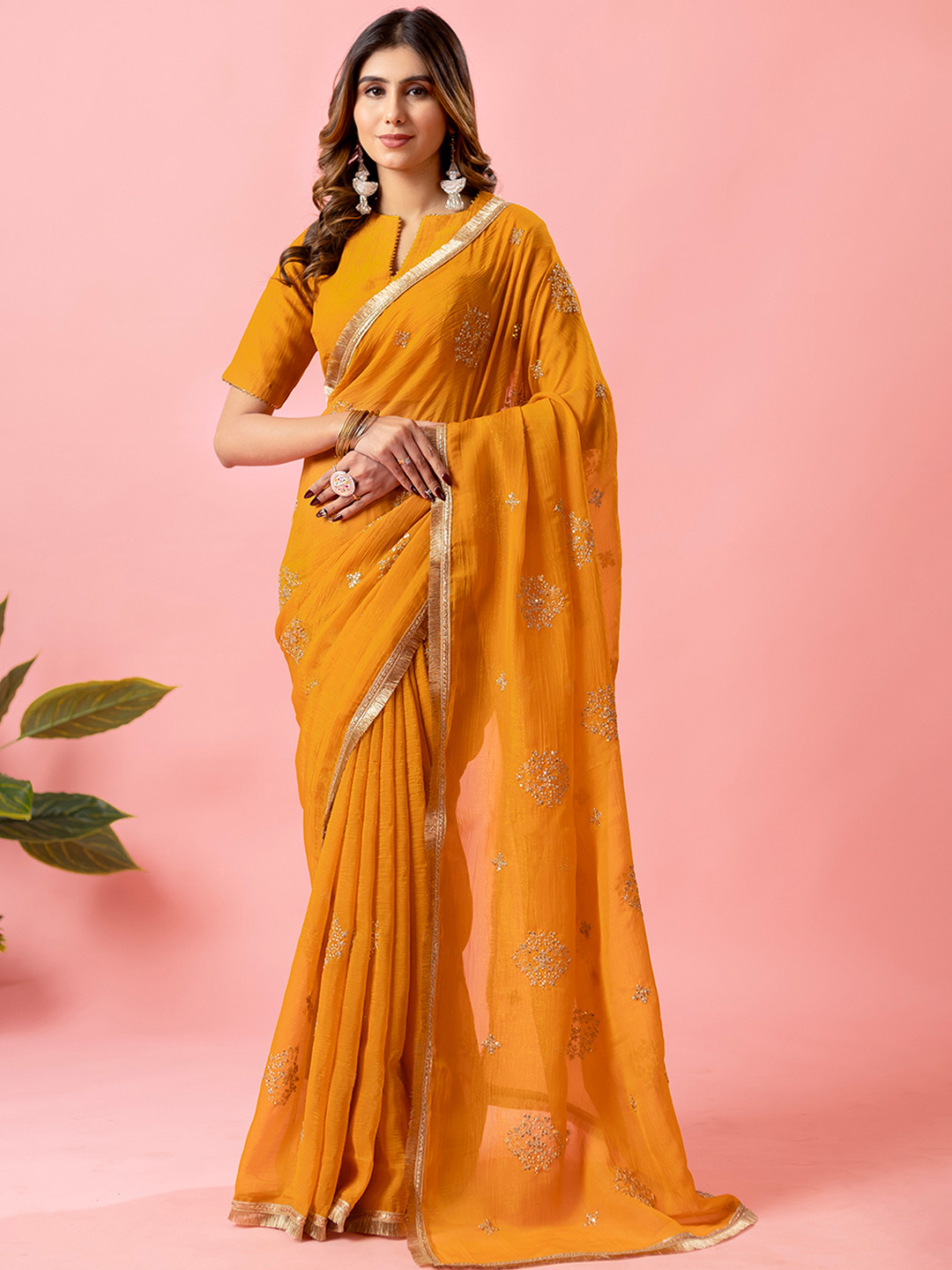 BAPS Embellished Pure Chiffon Heavy Work Saree