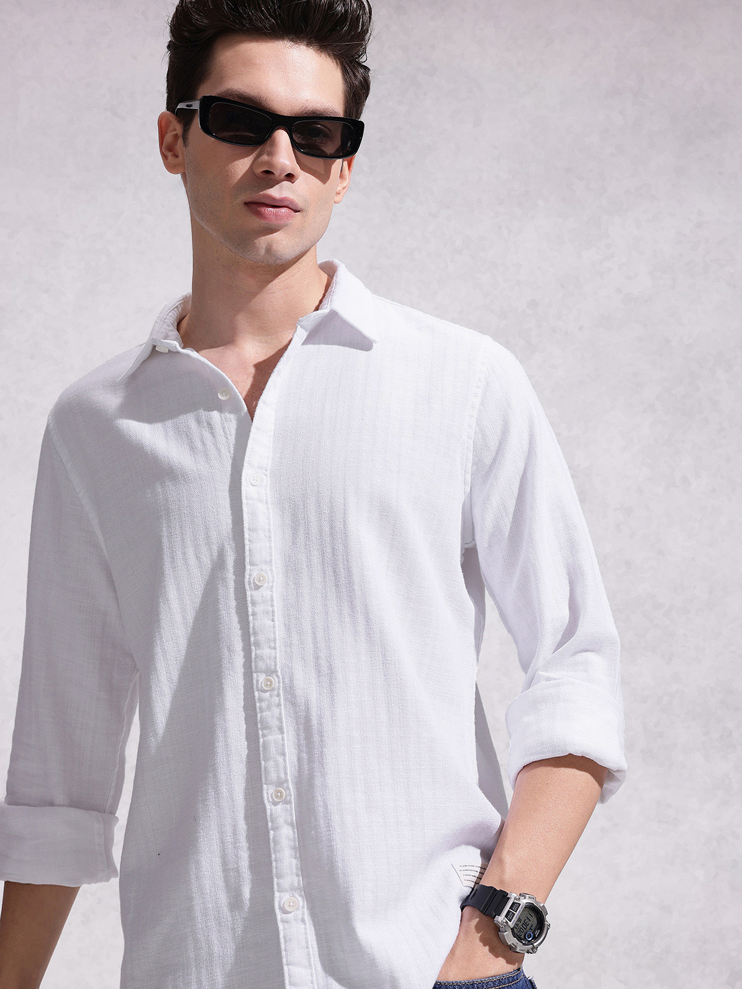 WROGN Self Striped Pure Cotton Casual Shirt
