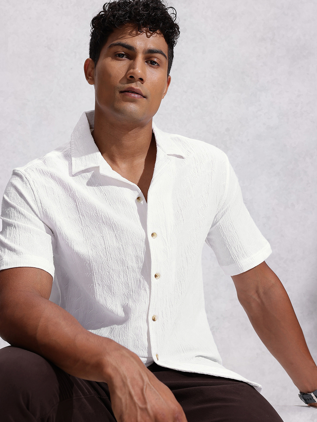 WROGN Self Design Resort Fit Textured Casual Shirt