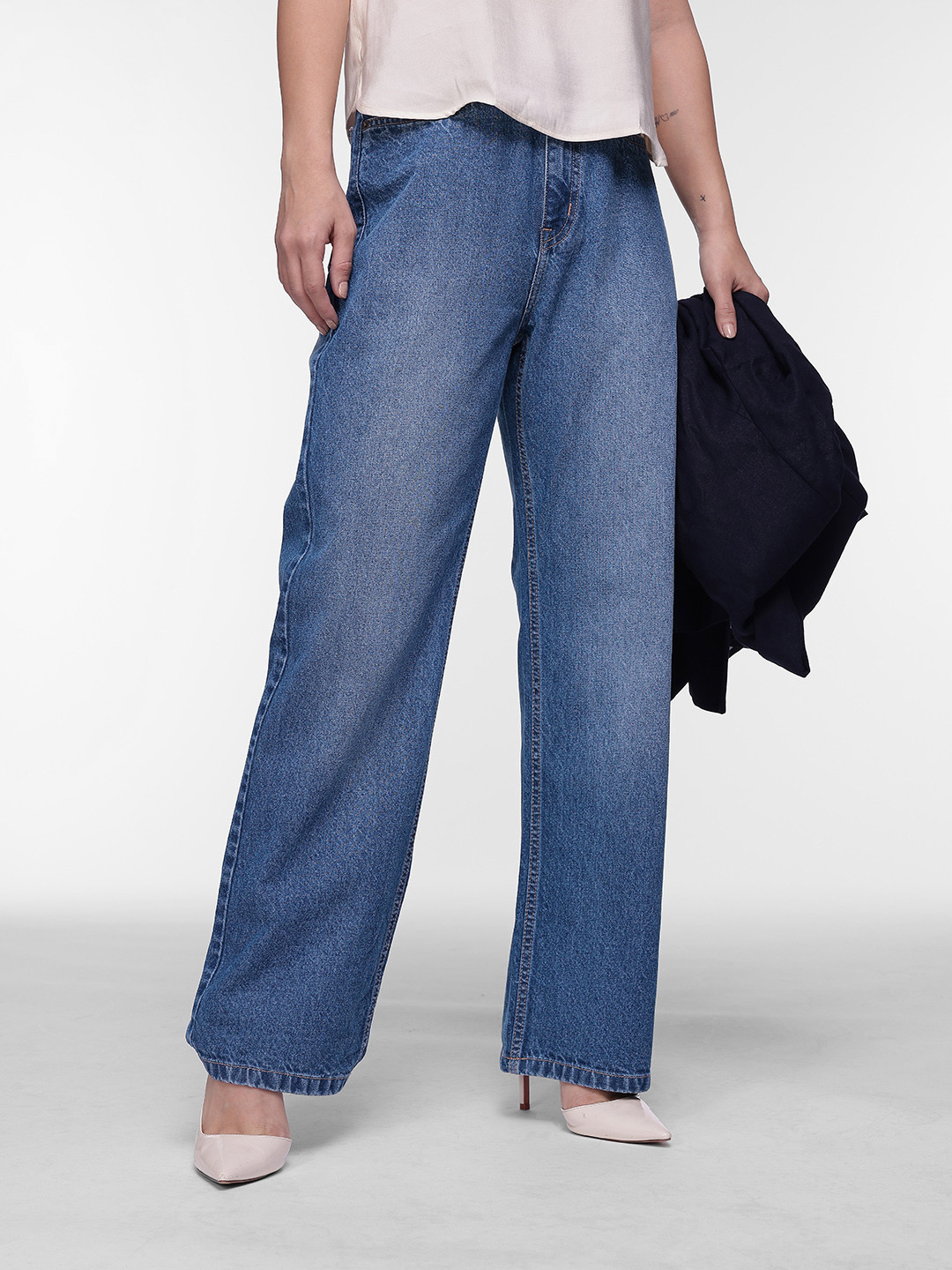 French Connection Smart Wide Leg High-Rise Light Fade Non-Stretchable Jeans