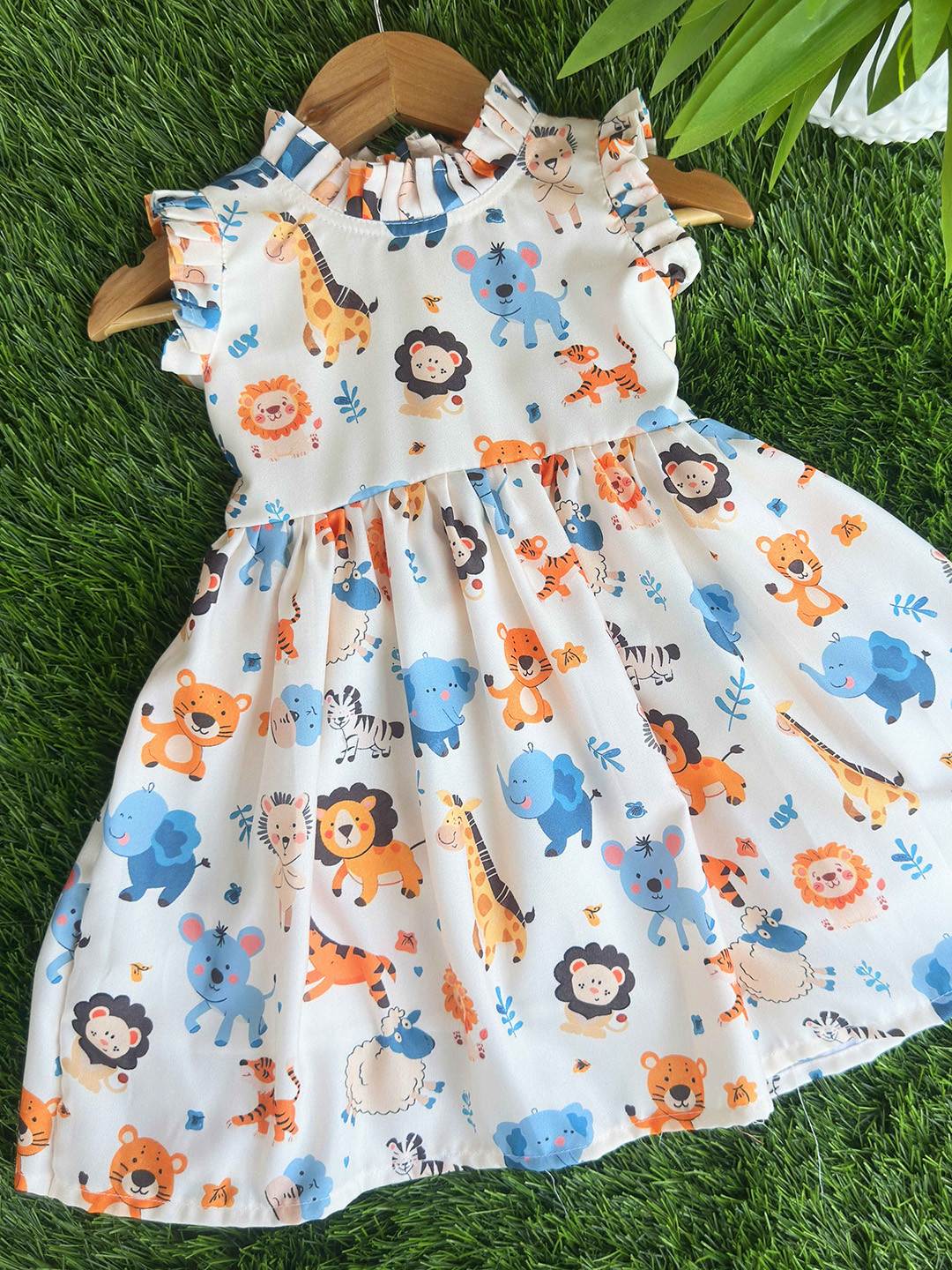 STANWELLS KIDS Animal Print Flutter Sleeve Net Fit & Flare Dress