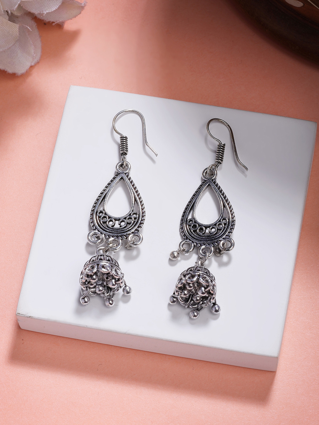 Anouk Women Silver Plated German Silver Jhumka Earrings