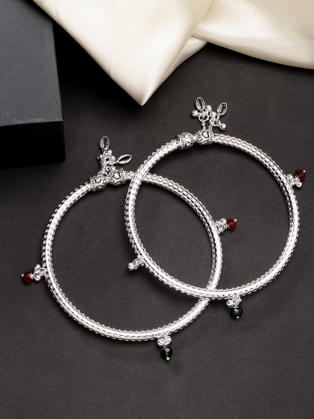 Anouk Women Set of 2 Silver-Plated Kada Anklets