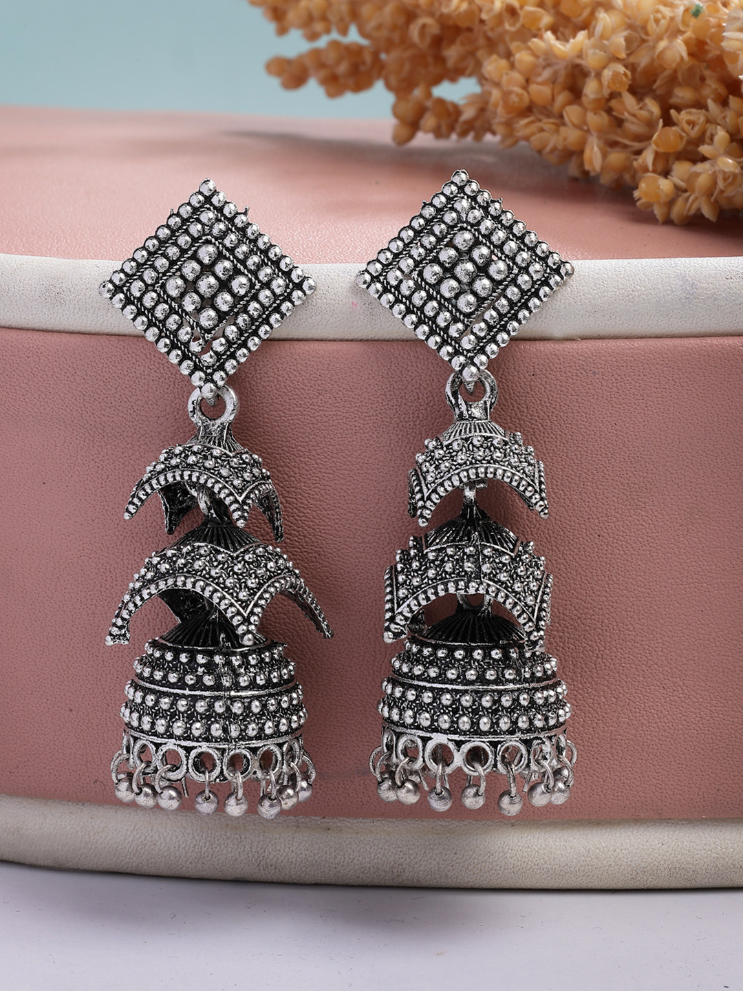 Anouk Women Traditional Oxidised Silver Plated Jhumka Earrings