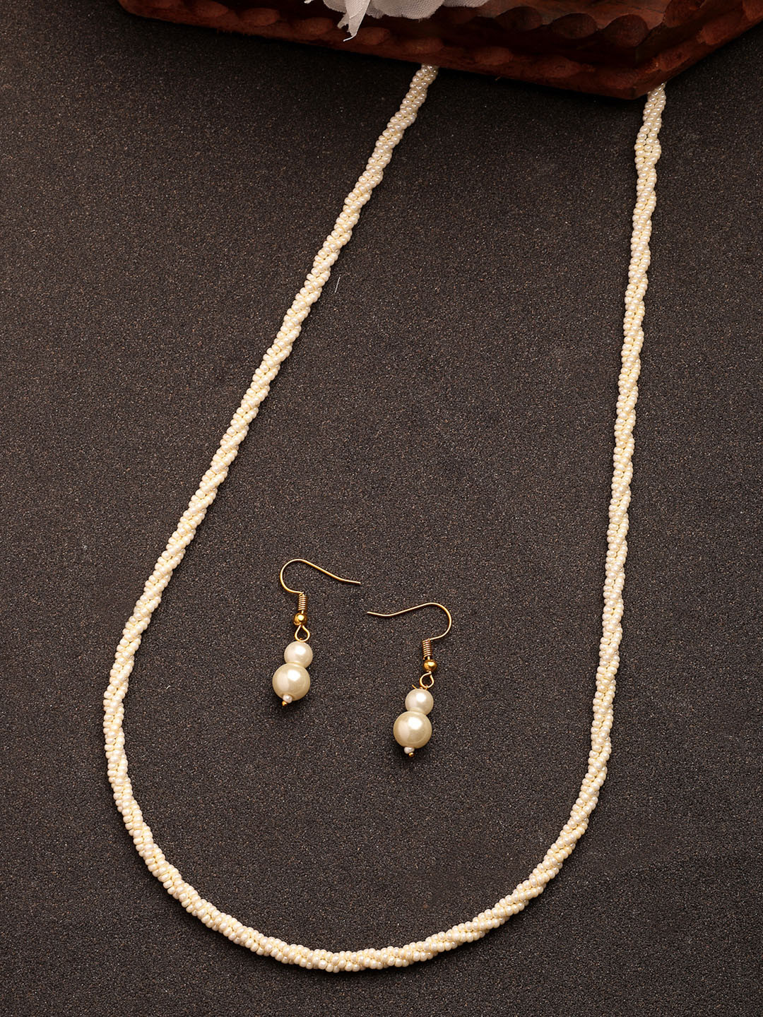 Anouk Women's White Pearl Gold-Plated Long Necklace with Earrings