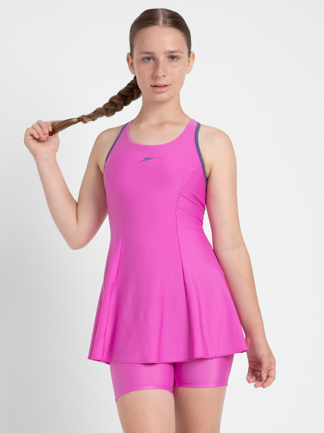 Speedo Girl's Endura Brite Racerback Swimdress With Boyleg With UPF 40+ Sun Protection