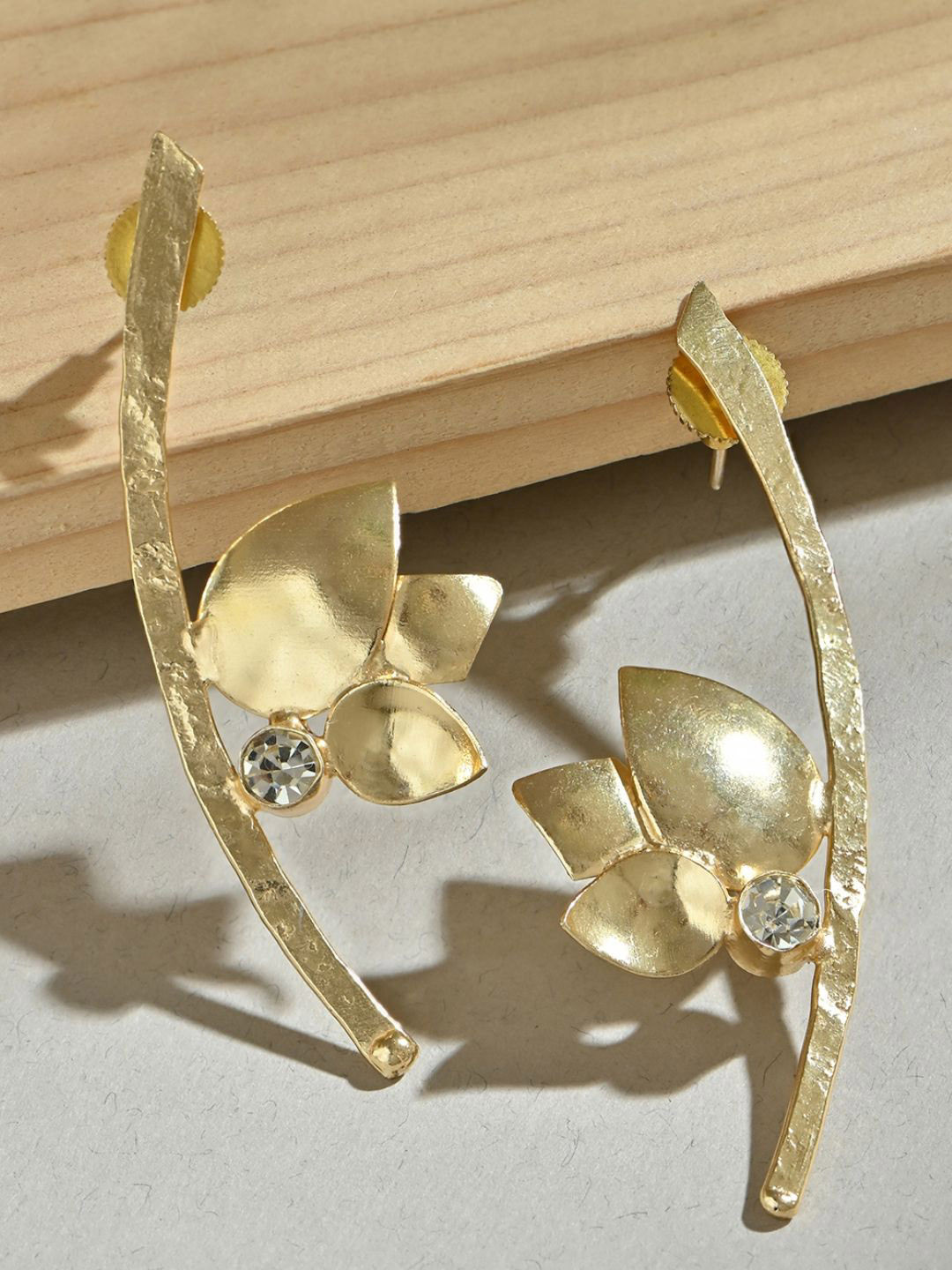 Fida Brass Gold-Plated Hanging Lotus Motif   Stud Earrings