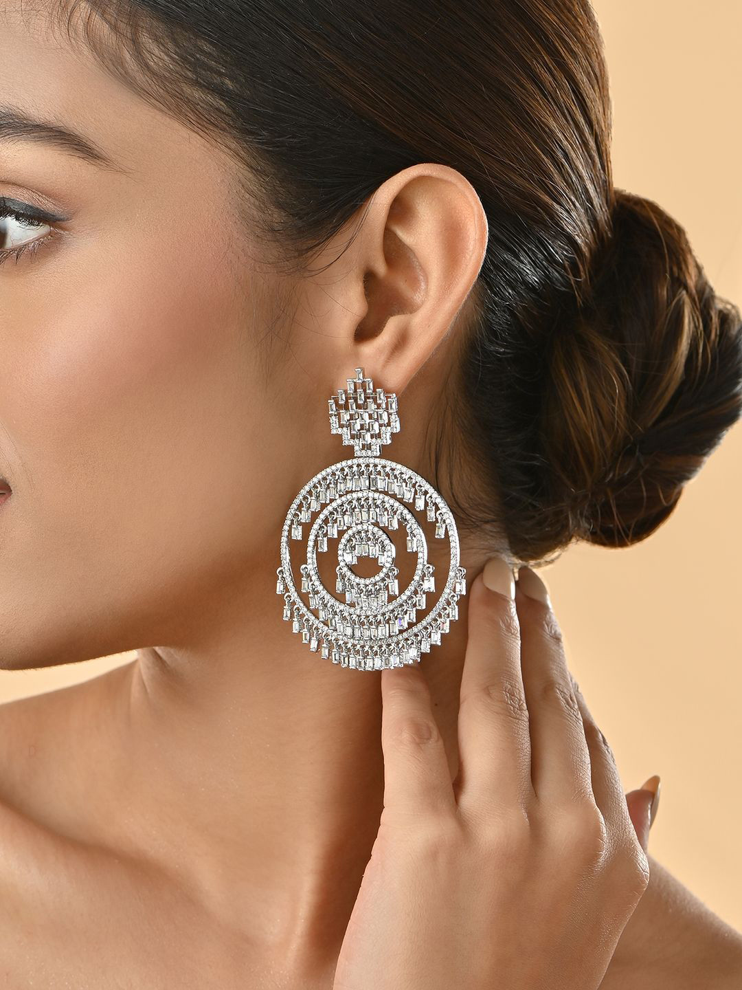 Fida Premium  14k Rhodium-Plated AAA American Diamond Chandbali Earrings