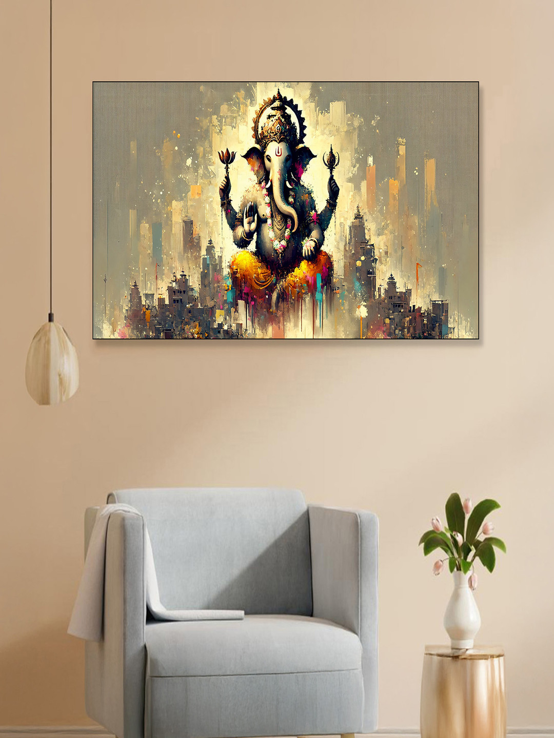 nestroots White & Cream-Coloured Ganesha Wall Paintings