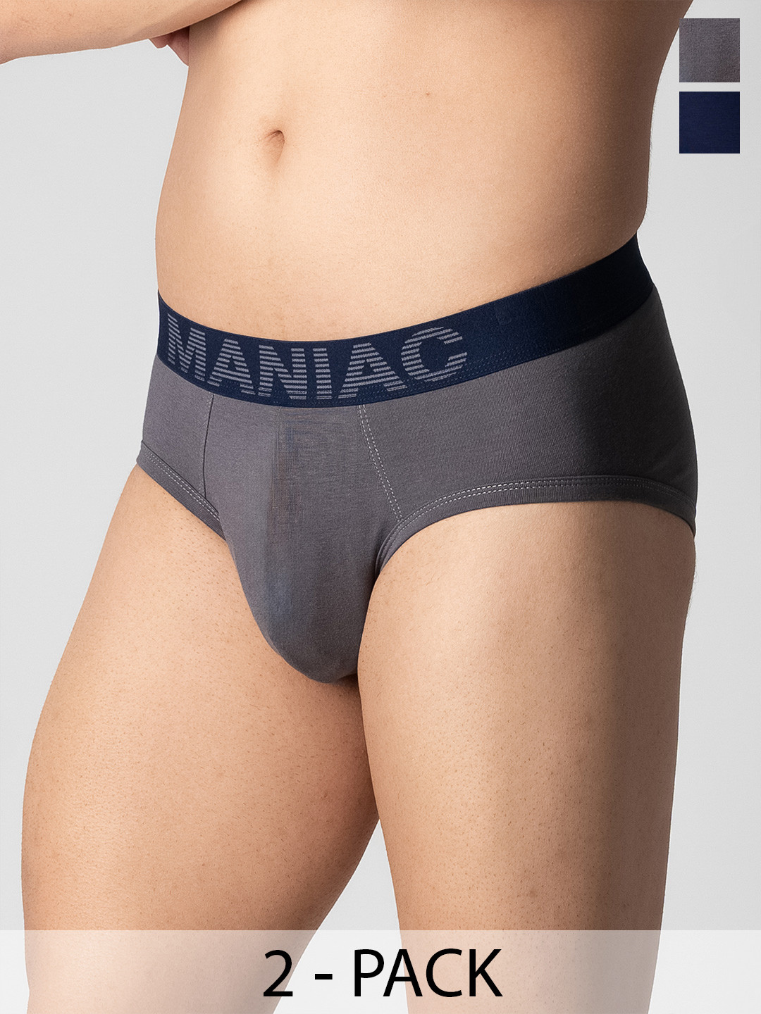 Maniac Pack Of 2 Cotton Basic Briefs MN25-2PCK-COTN-BRIEF-NVY_GRY-S