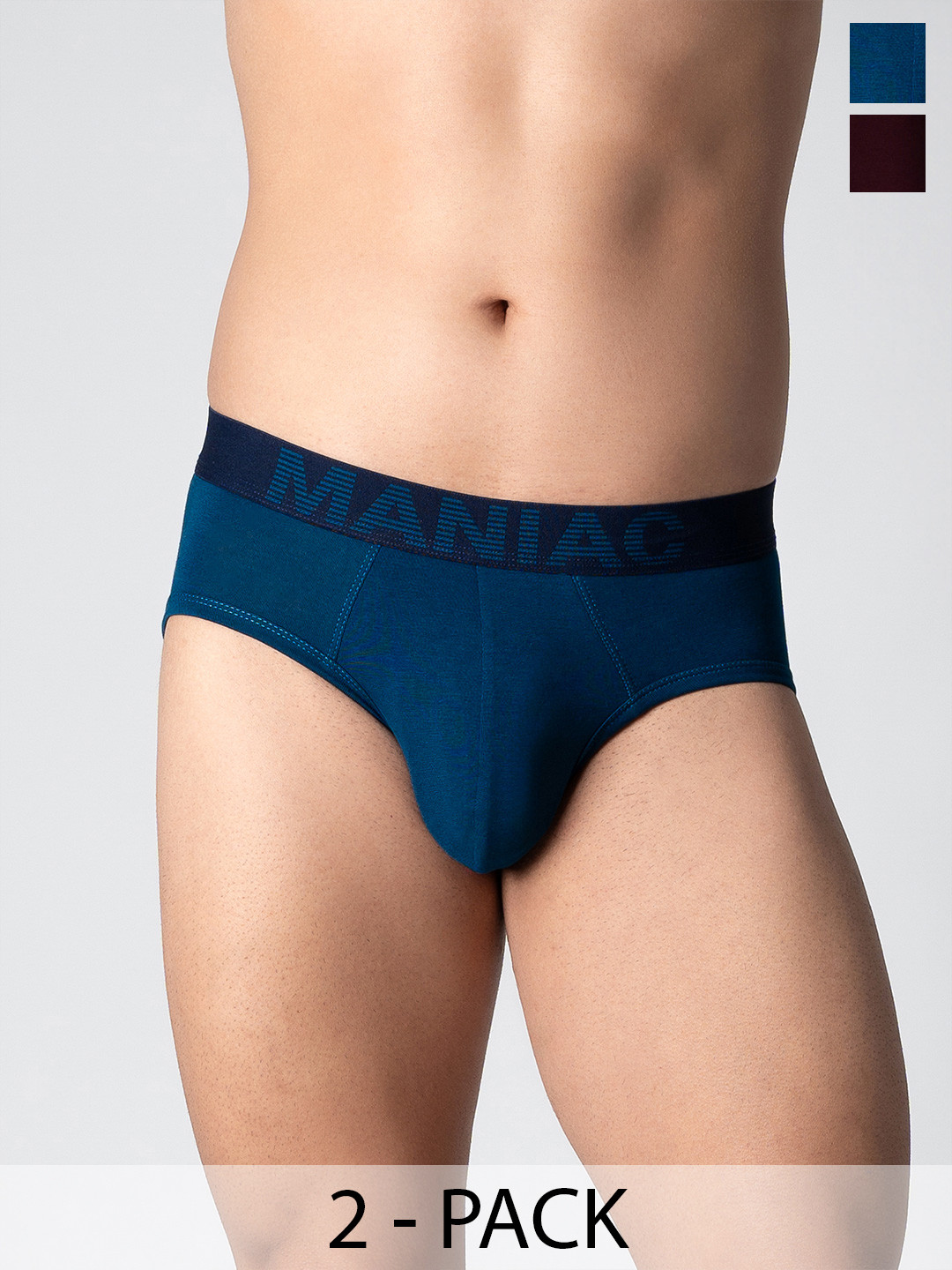 Maniac Pack Of 2 Cotton Basic Briefs MN25-2PCK-COTN-BRIEF-BRGD_PTRL-S