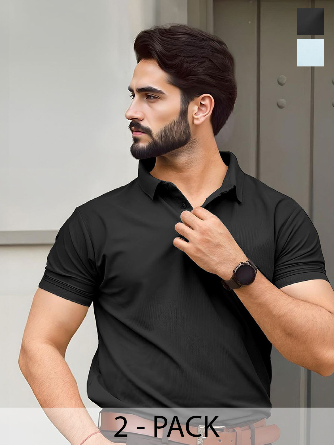 FREECULTR Men Pack of 2 Classic Black & Blue Polo T-Shirts