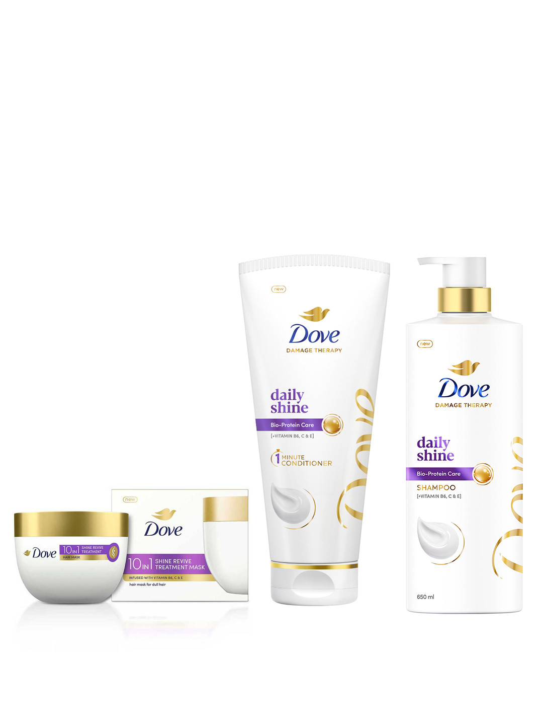 Dove Set of Daily Shine Conditioner 175ml + Shampoo 650ml + Shine Revive Hair Mask 300ml