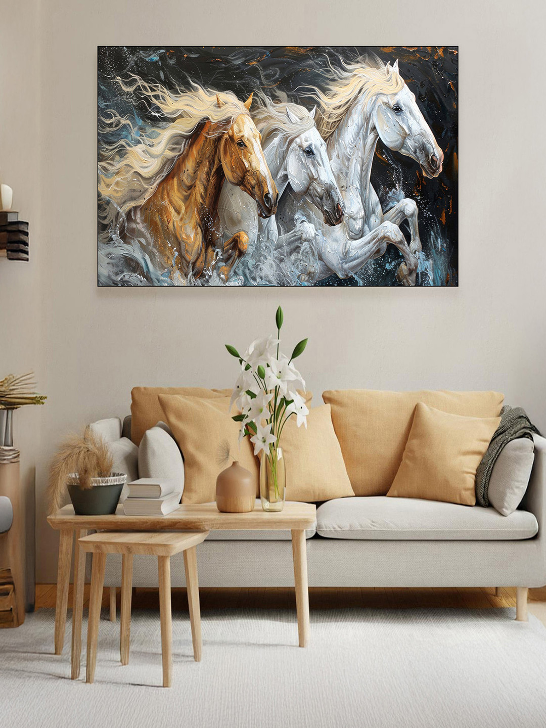 nestroots White & Green Running Horse Painting