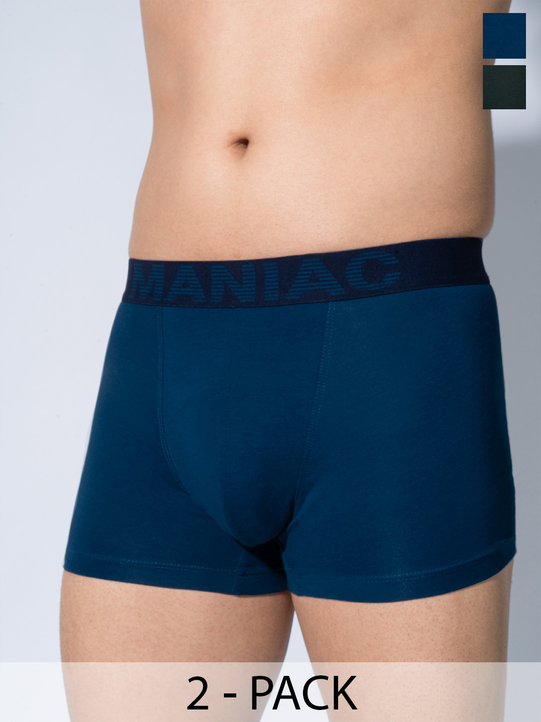 Maniac Pack Of 2 Cotton Trunks MN25-2PCK-COTN-TRUNKS-PTRL_GRN-S