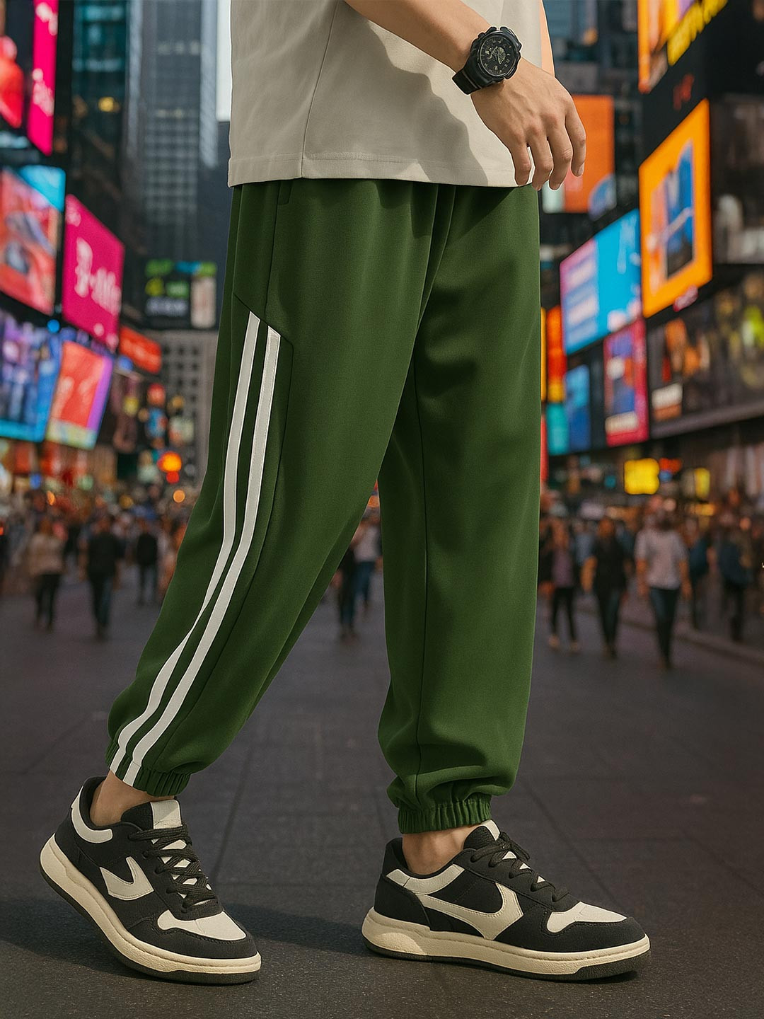 NOBERO Men Oversized Fit Side Stripe Joggers