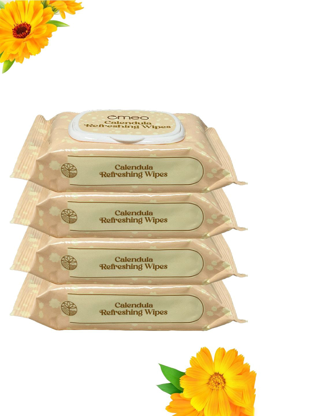 Omeo Set Of 4 Calendula Refreshing Alcohol Free Face Wipe - 25 Wipes Each