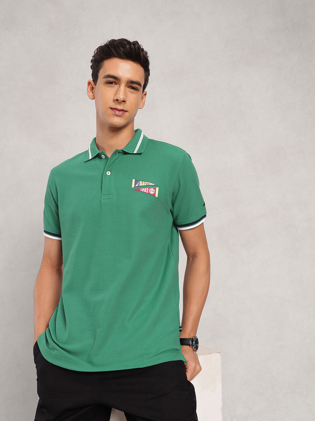 Nautica Brand Logo Printed Polo Collar Pure Cotton T-shirt