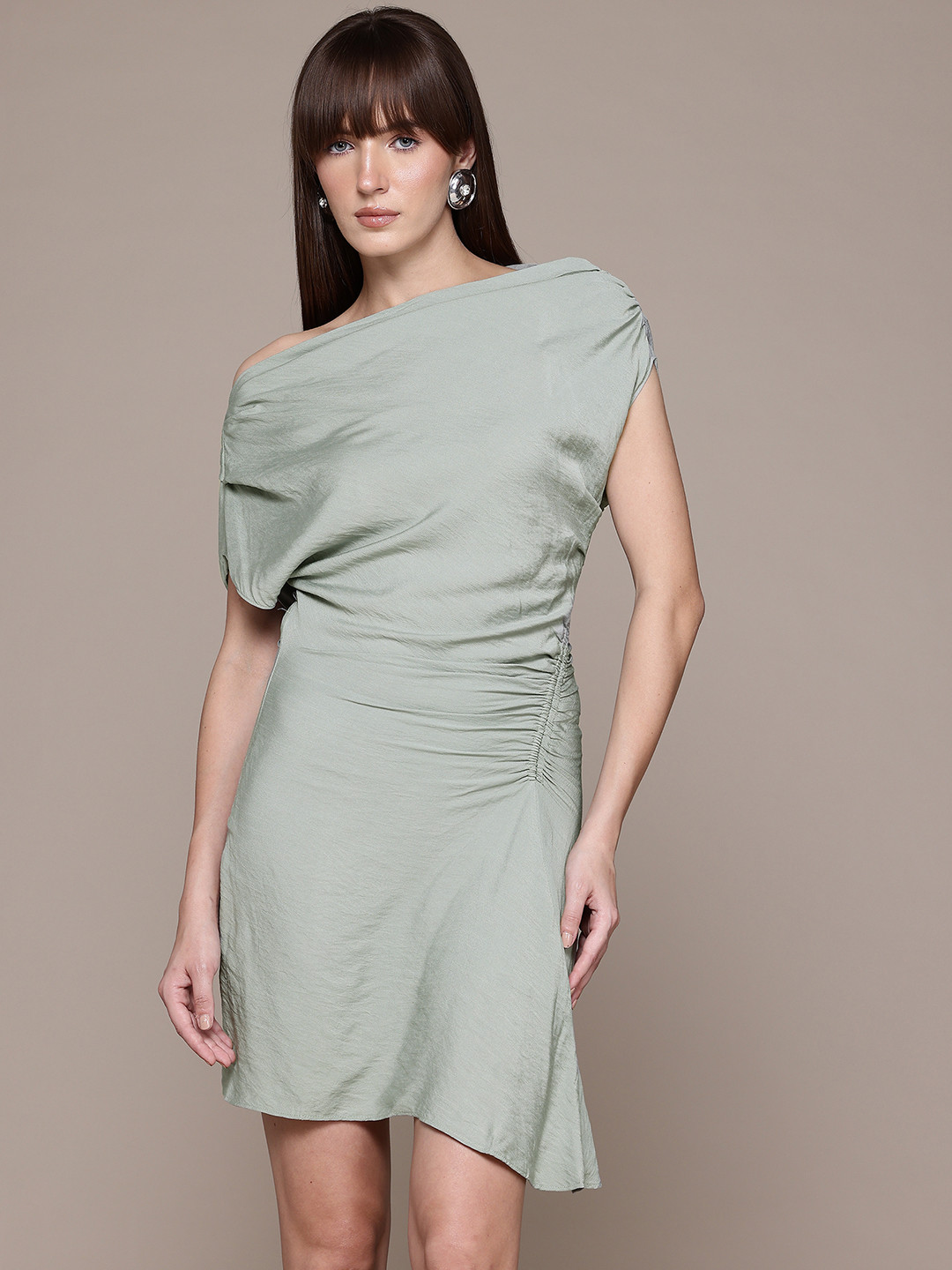 MANGO Ruched Extended Sleeves Sheath Dress