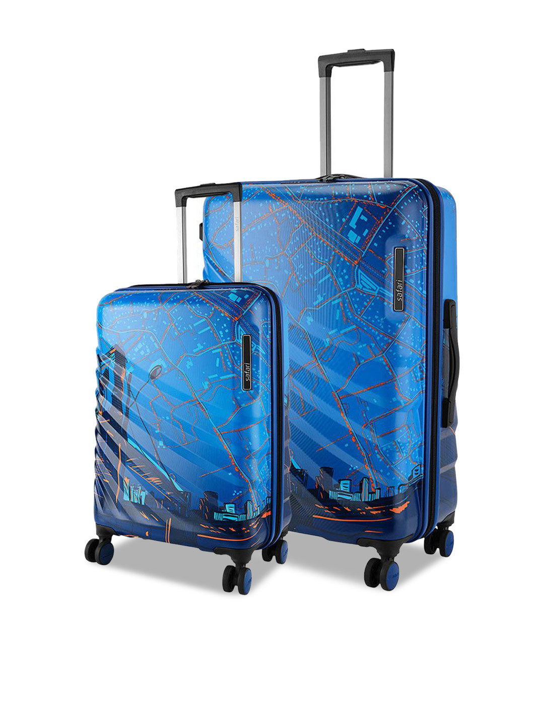 Safari Select Brooklyn Set of 2 Blue Printed Polycarbonate with TSA Lock Trolley Bag