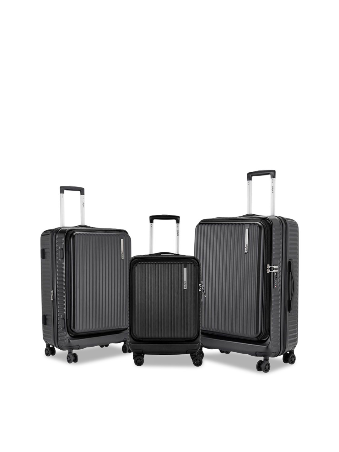 Safari Select Recoil Set Of 3 Black Top Open Polycarbonate with TSA Lock Trolley Bag