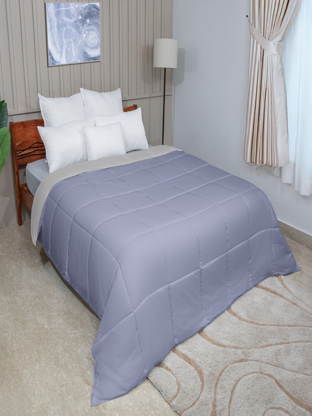 Modern Threads Amethyst & Silver Microfiber AC Room 120GSM Reversable Double Bed Comforter