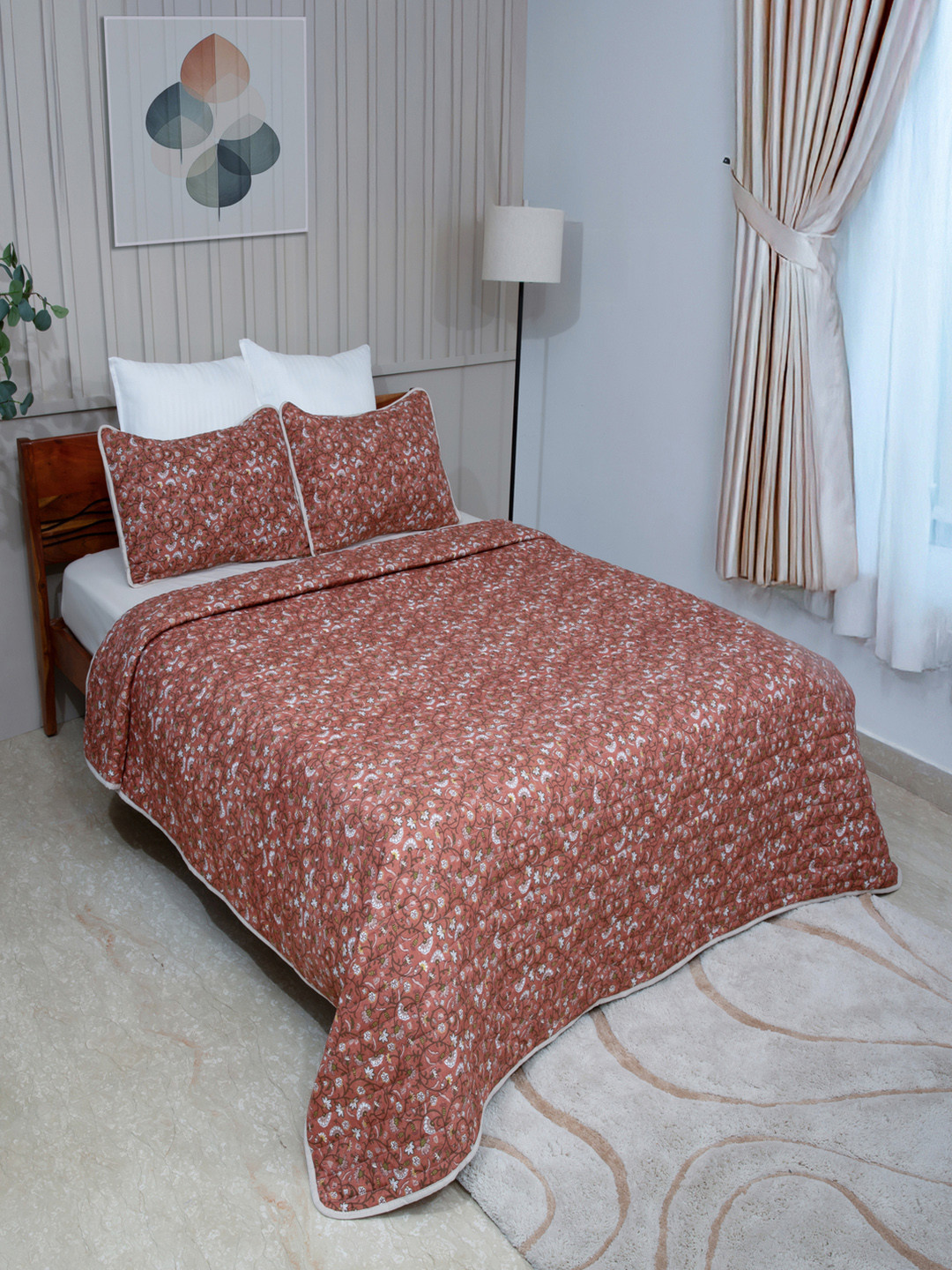 Modern Threads Bronze Floral Paisely AC Room 130 GSM Double Bed 3 Piece Comforter Set