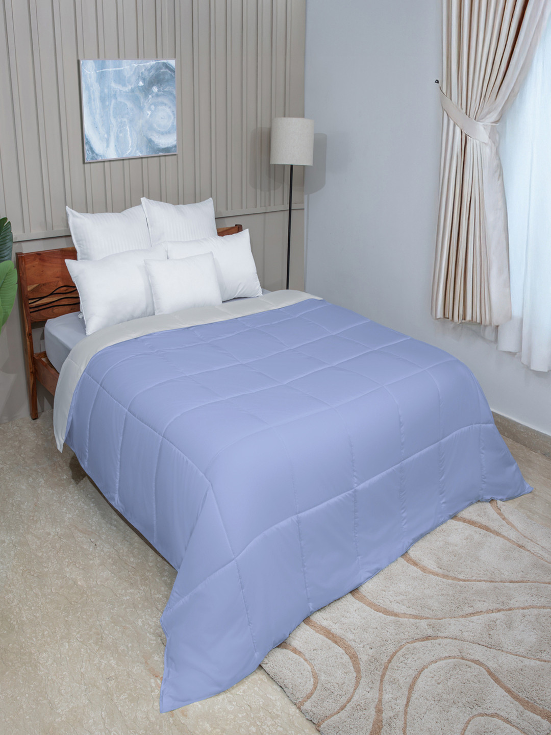 Modern Threads Blue & Cream Microfiber AC Room 120 GSM Reversable Single Bed Comforter
