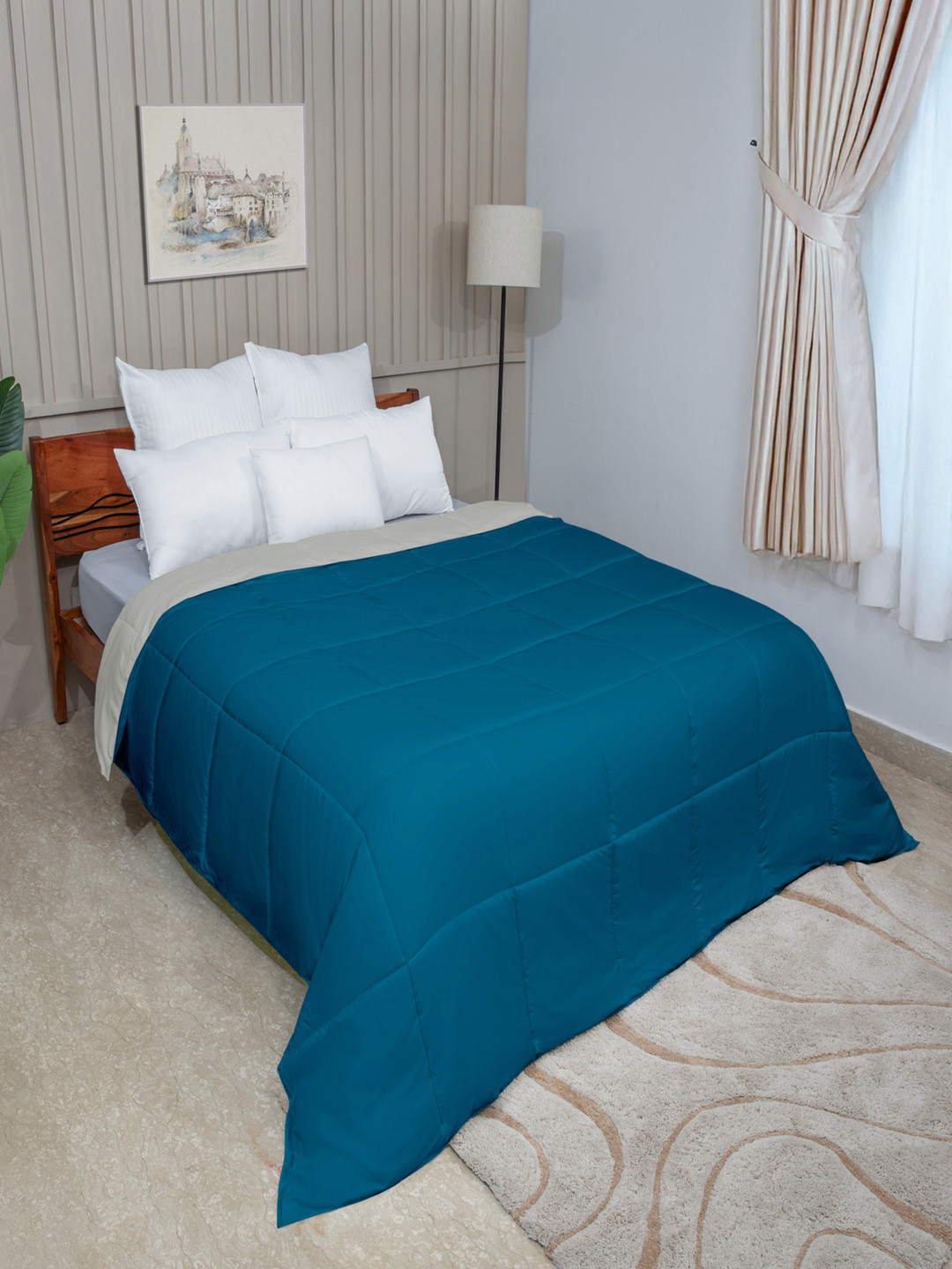 Modern Threads Blue & Oatmeal Microfiber AC Room 120 GSM Reversable Double Bed Comforter