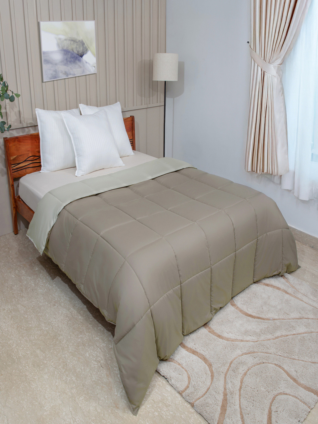 Modern Threads Stone & Champagne Microfiber AC Room 120GSM Reversable Double Bed Comforter